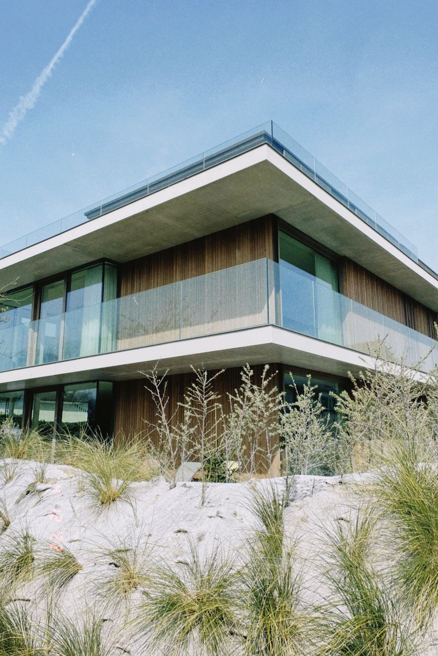 Architectural villa blending with desert landscape